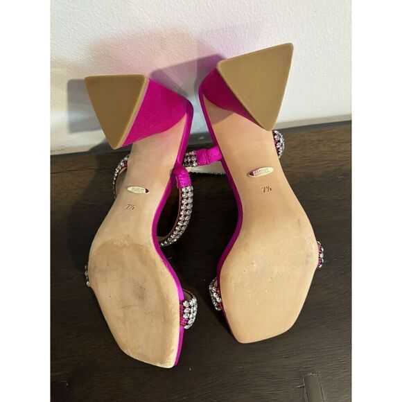 Badgley Mischka Women's Frankie Jeweled Band Heels Sandals 7.5 Fuchsia Satin - Picture 7 of 8